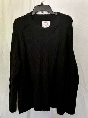 aerie Black Cable-Knit Crew Sweater